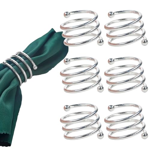 Patty Both 6Pcs Silver Dinner Napkin Rings Set - Napkin Holders for Cloth Napkins for Wedding Decorations Kitchen Dining Table Decor
