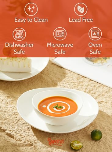 Sweese Porcelain Bowls Set 5 Inch, 10 oz - Set of 4 White Bowls for Dessert, Ice Cream, Soup, Rice & Fruits | Microwave, Dishwasher & Oven Safe - size: 5.0 Inch