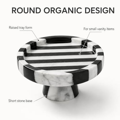 Black White Marble Vanity Tray, Round Stone Organizer | Round organic shape, black white marble pattern varies, for jewelry perfume, props not included - color: Black White Round