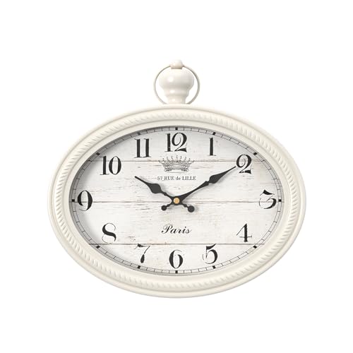 Retro Oval Wall Clock. White Vintage Antique Style | Battery Operated Decor Wall Clocks for Farmhouse, Living Room,Kitchen,Bedroom,Bathroom (10.5" H x 11.3" W) - color: Antique White