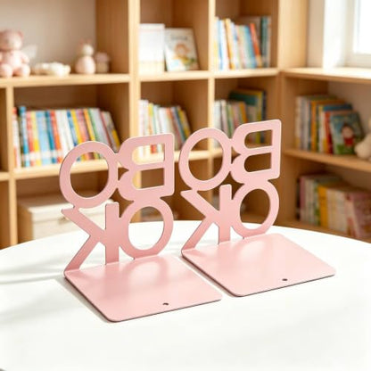 Book Ends-Metal BookEnds for Bookrack Desk,Books(Pink, 8 Pair) | 8 Pair Pink Book Ends,Unique Appearance Design Bookend - color: Pink, size: 8 pair