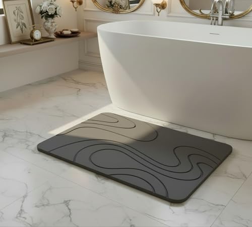 Premium Stone Bath Mat Diatomaceous Earth Ultra Absorbent Quick Drying Easy to Clean Non-Slip Diatomite Stone Bath Shower Mat Ideal for Bathroom Floor (Dark Grey) - color: Dark Grey