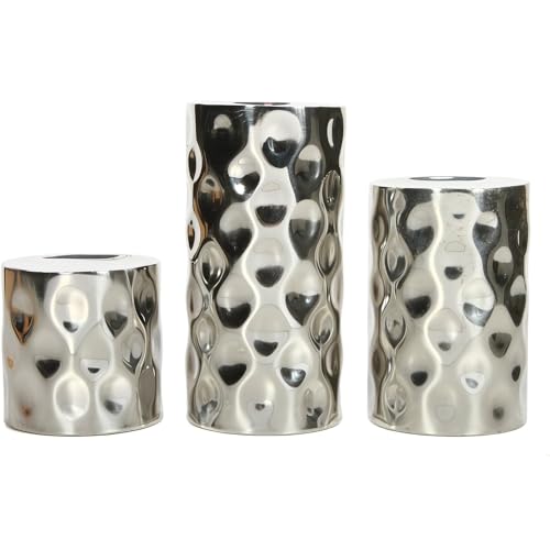 Hosley Silver Color Pillar LED Candle Holders/Vases Set of 3. Also usable as Vase. Ideal Gift for Wedding Party Home SPA Aromatherapy Reiki Candle Garden O3 - size: 3 Count (4" High, 6" High, 8" High)
