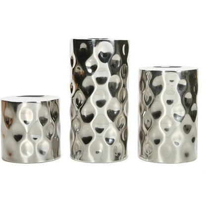 Hosley Silver Color Pillar LED Candle Holders/Vases Set of 3. Also usable as Vase. Ideal Gift for Wedding Party Home SPA Aromatherapy Reiki Candle Garden O3 - size: 3 Count (4" High, 6" High, 8" High)