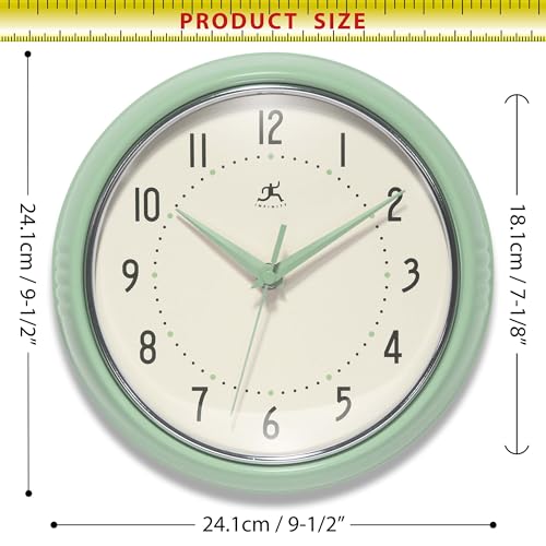 Infinity Instruments Retro Round Metal Wall Clock, Meadow Mist, 9.5" - color: Meadow Mist, size: 9.5 Inch