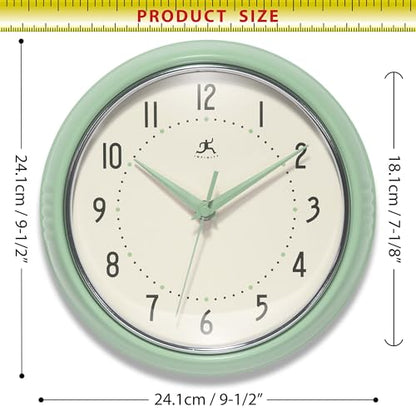 Infinity Instruments Retro Round Metal Wall Clock, Meadow Mist, 9.5" - color: Meadow Mist, size: 9.5 Inch