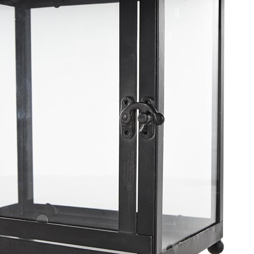Deco 79 Metal Indoor Outdoor Candle Lantern Modern Lantern Candle Holder with Gold Accents, Lantern 8" x 7" x 11", Black - size: 8" x 7" x 11"