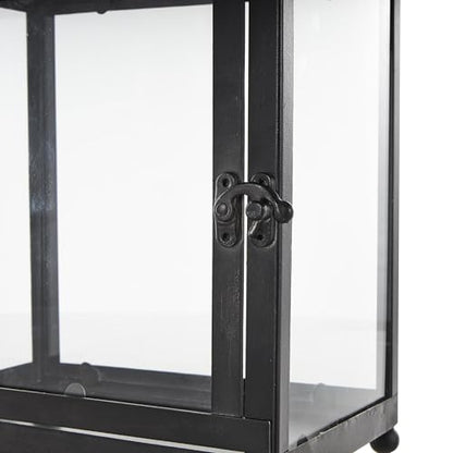 Deco 79 Metal Indoor Outdoor Candle Lantern Modern Lantern Candle Holder with Gold Accents, Lantern 8" x 7" x 11", Black - size: 8" x 7" x 11"