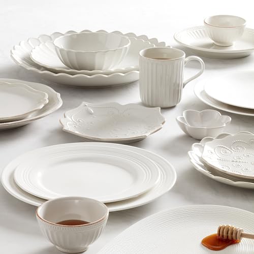 Lenox French Perle Scallop White Stoneware 18-Piece Dinnerware Set for 6 | dishwasher safe | plates and bowls sets for kitchen and dining | 11 inch plate, dish set, dishes | 2.25 inch, 16oz - style: 18-Piece Dinnerware Set