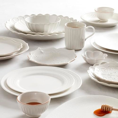 Lenox French Perle Scallop White Stoneware 18-Piece Dinnerware Set for 6 | dishwasher safe | plates and bowls sets for kitchen and dining | 11 inch plate, dish set, dishes | 2.25 inch, 16oz - style: 18-Piece Dinnerware Set