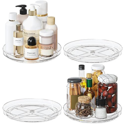 4 Pack 9 Inch Clear Lazy Susan Turntable Organizer, Non-Skid Rotating Tray for Cabinet, Kitchen Pantry Organization and Storage, Acrylic Spinner for Refrigerator, Bathroom Vanity and Spice Rack - size: 9inch - 4 Pack