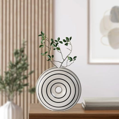 Ceramic Large Donut Vase Hand-Painted Glossy Finish, Unique Modern Home Accent, Flower Holder, Stylish Decor for Living Room, Coffee Table, Mid-Century Modern - size: Large