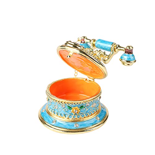 QIFU Hand Painted Sky Bule Telephone Figurine Trinket Box Hinged Unique Gift for Family - color: T2 Blue