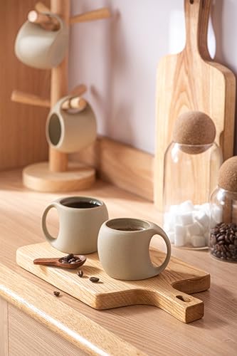 Cute Small Coffee Cups,Double Espresso Cup,4 oz,Neutral Beige,Set of 4 | SYJAN HOME Clay Espresso Mug with Handle,Mini Coffee Mug for Double Shots,Small Cappuccino,Latte,Cafe - color: Neutral Beige , 4 OZ