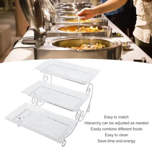 3 Tier Serving Tray, 3 Tiered Serving Stand Glass Platters and Trays with Stainless Steel Rack for Dessert Appetizer Fruit Cupcake Buffet Food Display, 11.8in