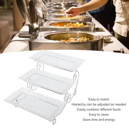 3 Tier Serving Tray, 3 Tiered Serving Stand Glass Platters and Trays with Stainless Steel Rack for Dessert Appetizer Fruit Cupcake Buffet Food Display, 11.8in