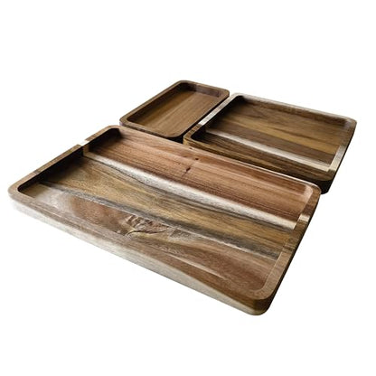 Acacia Wooden Valet Tray for Men,Natural Wood Grain EDC Tray Set Catch All for Keys Wallet Phone Glasses Watch Jewelry Pen,Tray Organizer for Entryway Nightstand Office Desk Drawer