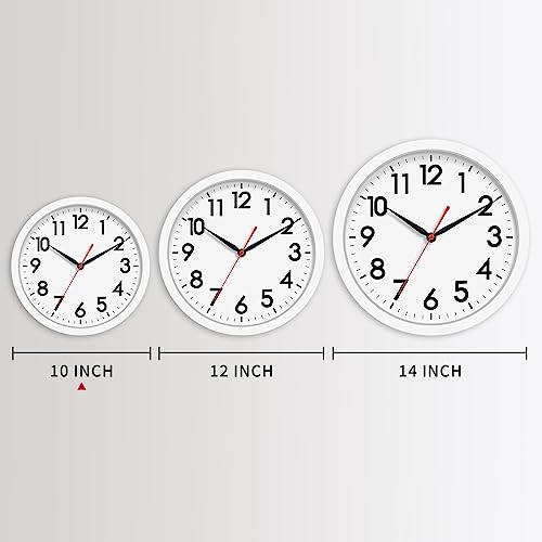 AKCISOT 10 Inch Wall Clock, Silent Battery Operated Analog Clock, White | Classroom | Kitchen | Office | Easy to Read Numbers | Garage - color: C_white, size: 10 Inch