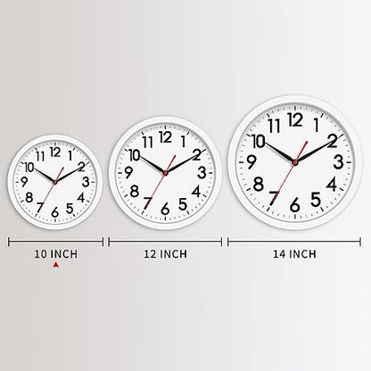 AKCISOT 10 Inch Wall Clock, Silent Battery Operated Analog Clock, White | Classroom | Kitchen | Office | Easy to Read Numbers | Garage - color: C_white, size: 10 Inch