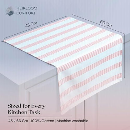 Rust Stripe Dish Towels, 5 Pack, 100% Cotton, Super Absorbent and Quick Dry, Multi Pin Striped Kitchen Towel Set, Durable Wash Cloths for Kitchen Use, Cleaning & Drying Dishes - color: Rust, style: 5 Pack