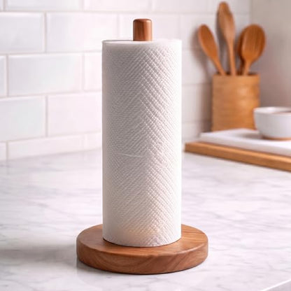 Acacia Wood Paper Towel Holder Stand – Wooden Kitchen Paper Towel Holder Countertop, PTHA, Freestanding Roll Holder for Kitchen & Bathroom & Farmhouse, Large - size: Large, style: Classic Acacia