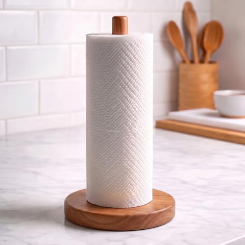 Acacia Wood Paper Towel Holder Stand – Wooden Kitchen Paper Towel Holder Countertop, PTHA, Freestanding Roll Holder for Kitchen & Bathroom & Farmhouse, Large - size: Large, style: Classic Acacia