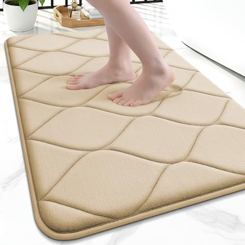 Smiry Memory Foam Bath Mat 24x16, Ultra Soft Absorbent Bathroom Rugs | Beige, Plush Quick Dry and Machine Washable Cushion Bath Mats for Bathroom, Shower, Tub & Home Decor - color: Beige, size: 24"x16"