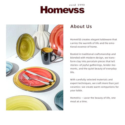 HomeVss Sonoma 16 Piece Stoneware Dinner Set, Outside Black + Inside Handpainted Mixed Colors Blue, Green, Red, Yellow with speckle - color: Combi Blue, Green, Red, Yellow