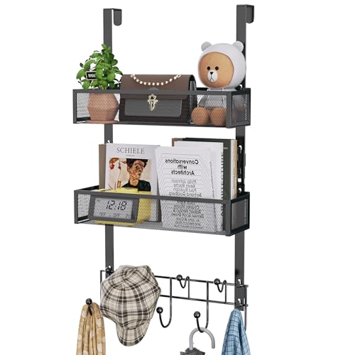 HapiRm Over the Door Hanger with Coat Hooks and 2 Baskets, Rustproof & Waterproof Over the Door Hooks, Storage Organizer for Hats, Bathroom, Kitchen, Bedroom, RV, Camper-Black (for 1.76in Doors) - color: Black-2 Baskets-for 1.76in Doors