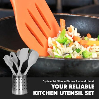 Chef Craft - Premium Silicone Kitchen Tools and Utensils Set, Non-Scratch, Withstands Temperatures up to 450°F, BPA-Free, 5 Piece Cooking Utensils Set, Gray - color: Gray, size: 5 Piece Set