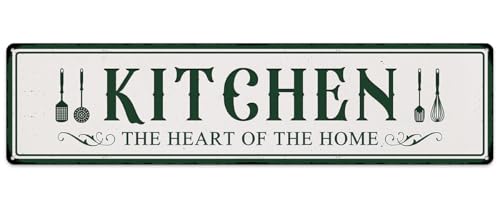 Kitchen The Heart Of The Home Vintage Metal Sign for Home Kitchen Farmhouse Bakery Dinning Room Bar Wall Decor Funny Inspirational Poster Wall Art Retro Aluminum Sign 4x16 Inch - color: Kitchen The Heart Of The Home Metal Sign 16x4 Inch