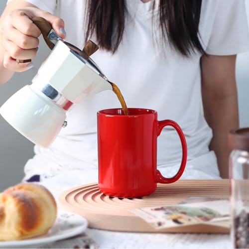 16 OZ Coffee Mugs, Classic Blank Ceramic Cup with Large Handle for Tea Latte Cappuccino, Set of 4, Red - color: Red