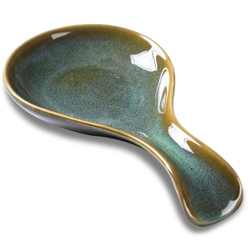 Ceramic Spoon Rest for Stove Top, 8 Inches Large Spoon Holder for Kitchen Counter, Porcelain Utensil Rest, Housewarming Christmas Gift, Dishwasher Safe Heat-Resistant, Aurora Green(1 PC) - color: Aurora Green