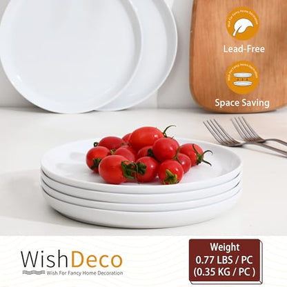 White Salad Plates Set of 6, Porcelain Dessert Plates 8 inch, Modern Kitchen Plate, Round Appetizer Plates, Microwave and Dishwasher Safe, Scratch Resistant, Smooth Glaze - color: White 8 inch