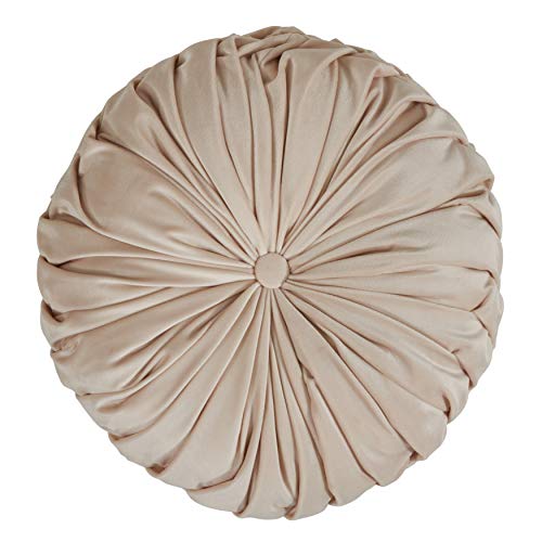 SARO LIFESTYLE Round Velvet Pintucked Poly Filled Throw Pillow - color: Natural, size: 1 Count (Pack of 1)
