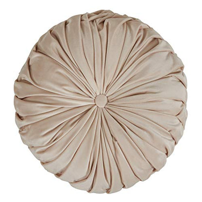 SARO LIFESTYLE Round Velvet Pintucked Poly Filled Throw Pillow - color: Natural, size: 1 Count (Pack of 1)