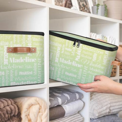 Storage Basket Custom Name, Personalize Keepsake Box, Yellow Green | Foldable Fabric Gradient Large Memory Bin with Handle Lid Lightweight Waterproof Dustproof, 14"L x 10.2"W x 10.4"H - color: Option 25