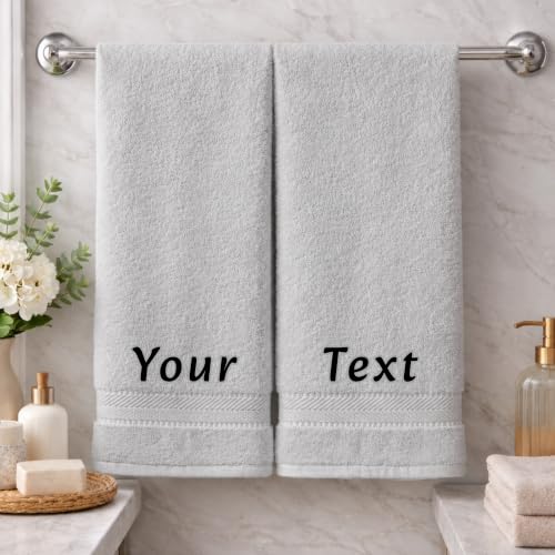 Personalized Towel Set, Custom Bath Towels with Name, Turkish Cotton Silver | 2 Pcs Hand Towel Set, 100% Cotton, Embroidered, Monogrammed, Customized Gift For Adults, Wedding, Bridal Shower, Housewarming - color: Silver, size: Hand Towels - 2 Piece