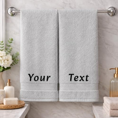 Personalized Towel Set, Custom Bath Towels with Name, Turkish Cotton Silver | 2 Pcs Hand Towel Set, 100% Cotton, Embroidered, Monogrammed, Customized Gift For Adults, Wedding, Bridal Shower, Housewarming - color: Silver, size: Hand Towels - 2 Piece