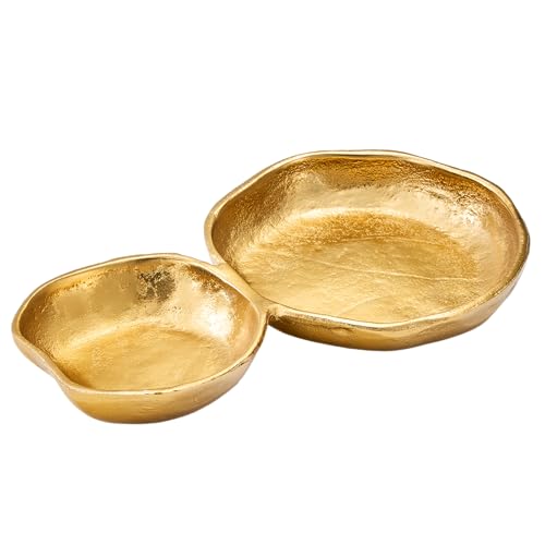 2 Cluster Decorative Bowls Bright Gold Snack Tray Bowl Chip & Dip Serving Piece Strong Brass Centerpiece Beautiful Room Accent & Entertaining Parties Home Decor Wedding Gifts 11 Inch Decorative Gift - color: Gold, style: 2 Bowls