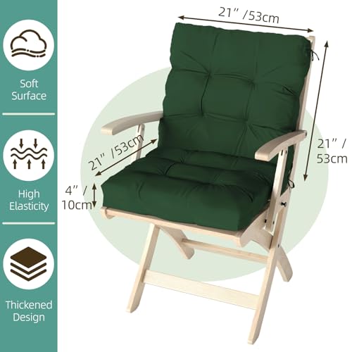 Outdoor Chair Cushions 42x21x4 Inch Set of 2, Dark Green | Patio Cushions for Dining Rocking Chairs, High Back Soft Seat Pad with Ties, Waterproof Fade Resistant, Indoor Outside Use - color: Dark Green
