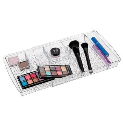 mDesign Expandable Makeup Organizer for Bathroom Drawers, Vanities, Countertops: Organize Makeup Brushes, Eyeshadow Palettes, Lipstick, Lip Gloss, Blush, Concealer - Adjustable Width - Clear - size: Pack of 1
