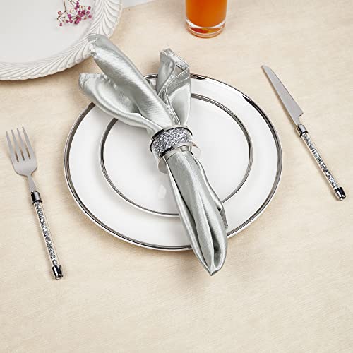 SHYFOY Silver Crushed Diamond Napkin Rings Set of 4,Bling Glass Table Decor | Stainless Steel Glass Frame Napkin Rings, Luxury Style for Wedding Receptions, Holiday and Banquet Table Arrangement - size: 4 Pieces
