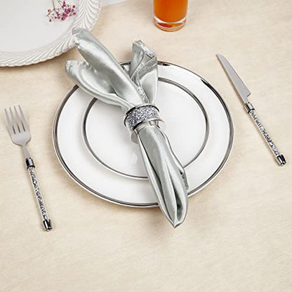 SHYFOY Silver Crushed Diamond Napkin Rings Set of 4,Bling Glass Table Decor | Stainless Steel Glass Frame Napkin Rings, Luxury Style for Wedding Receptions, Holiday and Banquet Table Arrangement - size: 4 Pieces