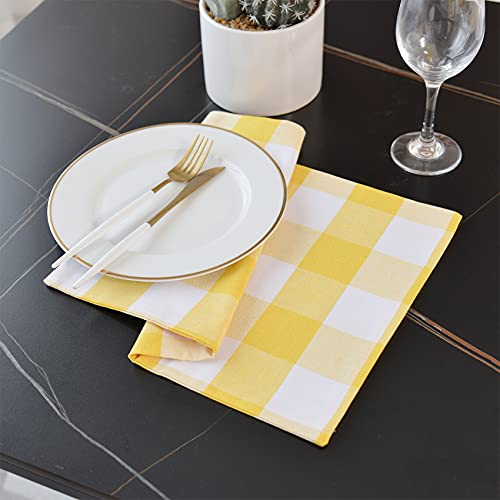Yellow & White 2 Side Cotton Buffalo Check Placemats Set of 4 Heat Resistant Dining Table Place Mats for Kitchen Table, 12 x 18 inches - color: Plaids Yellow & White, size: Rectangular Placemats 12" x 18"