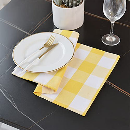 Yellow & White 2 Side Cotton Buffalo Check Placemats Set of 4 Heat Resistant Dining Table Place Mats for Kitchen Table, 12 x 18 inches - color: Plaids Yellow & White, size: Rectangular Placemats 12" x 18"