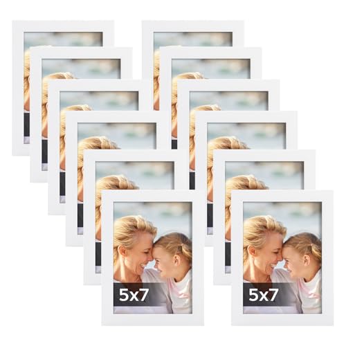 Lyeasw 5x7 Picture Frames White 12 Pack, Multi 5 by 7 Photo Frame with HD Glass for Wall Mount or Tabletop Display - color: White, size: 5x7