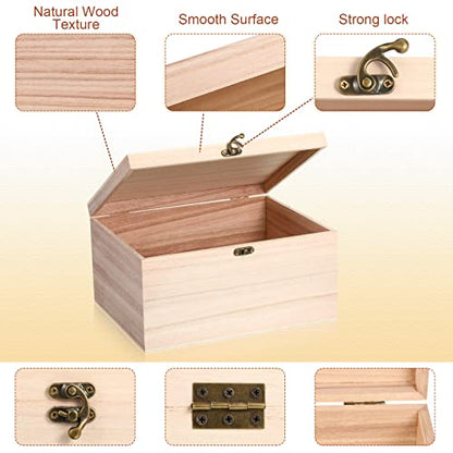 Yookeer 2 Pcs Large Unfinished Wooden Box with Hinged Lid and Front Clasp, Rectangle Unpainted Crafts DIY Wood Boxes Treasure Chest Stash Box for Art Gifts Jewelry Home Storage, 10.6x8.1x5.7 Inch