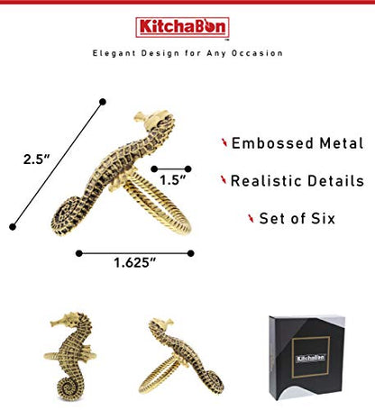 Gold Napkin Rings Set of 6, Table Setting Centerpiece Decor Napkins Ring Holders, Napkin Ring Packs for Family Holiday Dinner, Fancy Banquet & Wedding Decorations for Reception- Seahorse - style: Gold - Seahorse