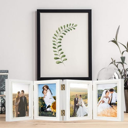 POILKMNI 4x6 In Four Picture Frame 4 Hinged Photo Frame with 4 Openings | Natural Wood Foldable Photo Frame High Definition Acrylic for Mothers Day Father's Day Christmas Gift, Family Picture, White - color: White, size: 4x6